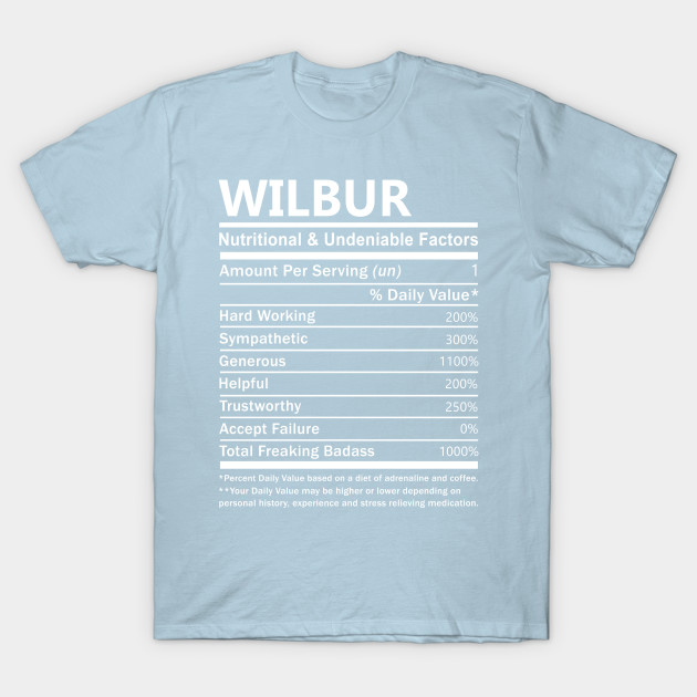Wilbur Name T Shirt - Wilbur Nutritional and Undeniable Name Factors Gift Item Tee